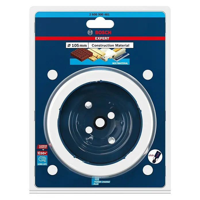 Bosch Professional Expert Sierra de corona Construction Material - Diámetro: 105 mm, Otros - Sierra de corona Bosch Expert para materiales de construcción, diámetro de 105 mm, con tecnología de carburo para una vida útil hasta 50 veces mayor.