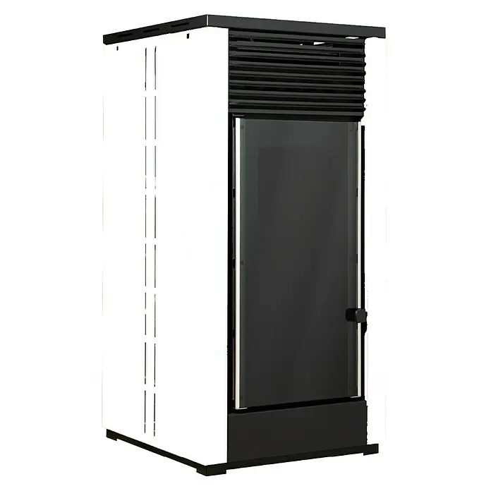 Estufa de pellets Autolimpieza 12 - 10,4 kW, Volumen de calefacción: 275 m³, 1 kg/h - 2,41 kg/h, Blanco/Negro - Descripción del producto: Una estufa de pellets en blanco y negro.