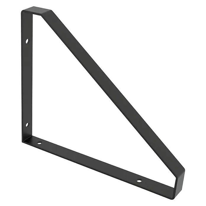 Rei Wandkonsole - L x B x H: 246 x 196 x 20 mm, Belastbarkeit: 15 kg, Schwarz - Bild einer schwarzen, rechtwinkligen Regalhalterung mit Befestigungslöchern. Die Halterung ist robust und minimalistisch gestaltet.