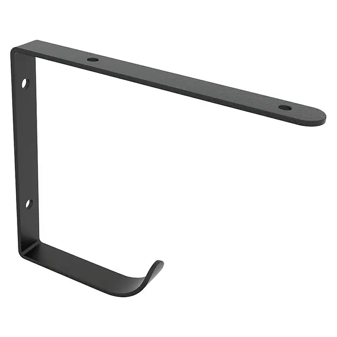 Rei Regalhalter - L x B x H: 180 x 145 x 20 mm, Schwarz, Belastbarkeit: 15 kg - Metall-Wandhaken in Schwarz für Handtücher oder Kleidung. Der Haken hat ein modernes Design und eine robuste Konstruktion für den täglichen Gebrauch.