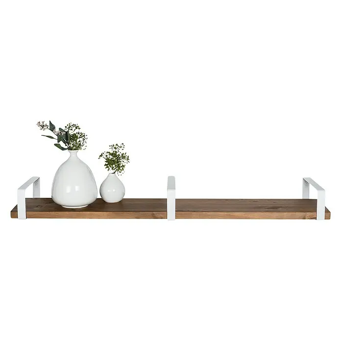 Rei Wandkonsole Pure - L x B x H: 261 x 126 x 30 mm, Belastbarkeit: 30 kg, Weiß - Wandregal mit weißen Halterungen und Deko-Vasen, eine rustikale und stilvolle Ergänzung für jedes Zuhause, das einen Hauch von Eleganz verleiht.