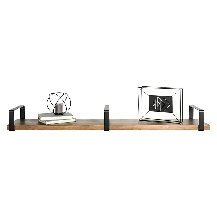 Rei Wandkonsole Pure - L x B x H: 261 x 126 x 30 mm, Belastbarkeit: 30 kg, Schwarz - Wandregal mit Dekorationen. Das Regal ist aus Holz und hat schwarze Metallhalterungen.