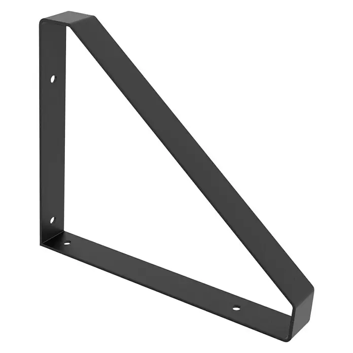 Rei Wandkonsole DreieckL x B x H: 261 x 211 x 30 mm, Belastbarkeit: 30 kg, Schwarz - Nahaufnahme einer schwarzen Regalhalterung aus Metall, die eine robuste und minimalistische Ästhetik für jede Wandmontage bietet.