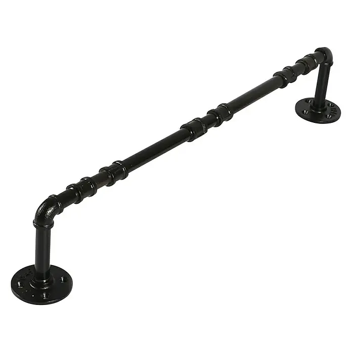 Wandregalhalter-Set - L x B x H: 930 x 85 x 140 mm, Belastbarkeit: 30 kg, Schwarz, 1 Stk. - Schwarze industrielle Kleiderstange aus Rohren, ideal für zusätzlichen Stauraum.