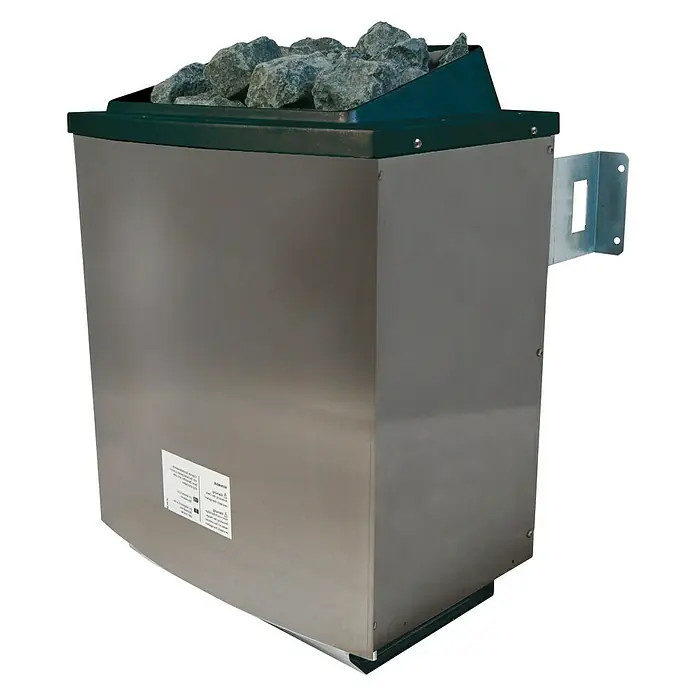 Karibu Saunahaus Suva 2 - Mit 9 kW Ofen mit externer Steuerung, Natur, L x B x H: 231 x 337 x 227 cm - Saunaofen aus Edelstahl mit Steinen auf der Oberseite, ideal für ein authentisches Saunaerlebnis.\n