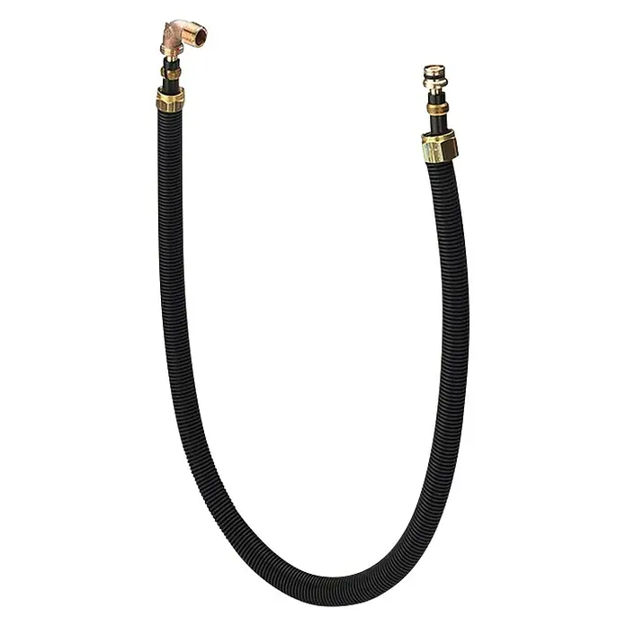 Viega Anschlussgarnitur - Länge: 150 cm, Schwarz - Schwarzer flexibler Wasserschlauch mit goldenen Armaturen für Sanitäranwendungen, ideal für enge Räume.
