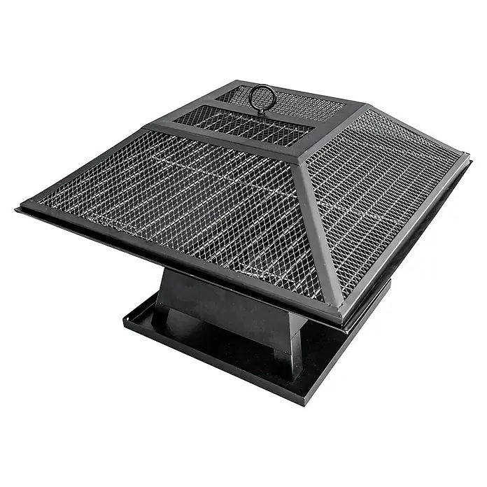 Grillstar Holzkohlegrill Firebowl - Grillfläche (B x T): 43 x 43 cm, Schwarz - Schwarze quadratische Feuerstelle mit umlaufendem Drahtgitter als Funkenschutz und Tragegriff auf der Oberseite.