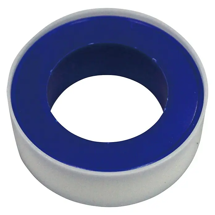 Malibu Dichtungsband - L x B: 500 x 1,8 cm - Ein isoliertes Bild von Teflonband mit blauem Rand und weißem Körper. Es ist wichtig für die Abdichtung von Rohren und Armaturen.