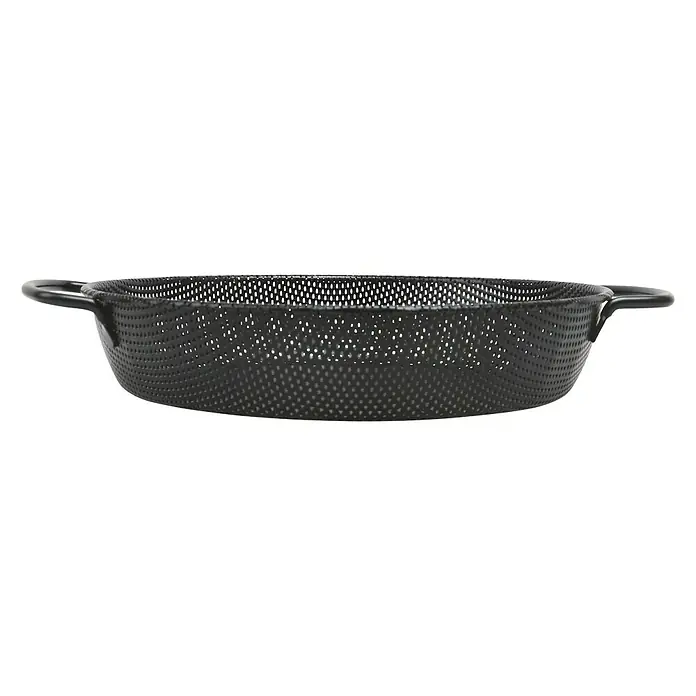 Kingstone Grillpfanne - L x B: 25 x 30 cm, Durchmesser: 25 cm, Höhe: 5 cm, Eisen - Schwarze Bratpfanne mit zwei Griffen, ideal zum Kochen und Servieren. Die Oberfläche hat eine interessante Textur für besseren Halt.