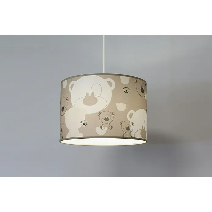 Idp Lampshades Lámpara colgante redonda Nestor - 40 W, Ø x Al: 30 x 20 cm, Taupe, E27 - Una lámpara colgante para habitación infantil con un simpático estampado de osos, que emite una luz suave y crea un ambiente relajante.