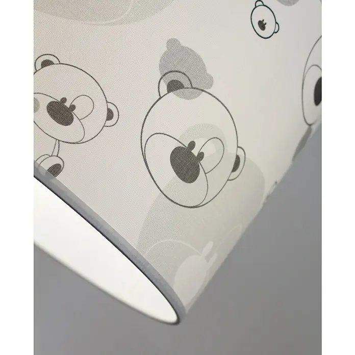 Idp Lampshades Lámpara colgante redonda Nestor - 40 W, Ø x Al: 30 x 20 cm, Blanco, E27 - Primer plano de una pantalla de lámpara con un lindo estampado de osos en gris y blanco, ideal para habitación infantil.