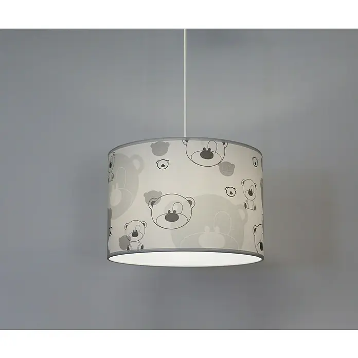Idp Lampshades Lámpara colgante redonda Nestor - 40 W, Ø x Al: 30 x 20 cm, Blanco, E27 - Lámpara colgante moderna con estampado de ositos para habitación infantil, que proporciona una iluminación suave y relajante. Ideal para un ambiente acogedor.