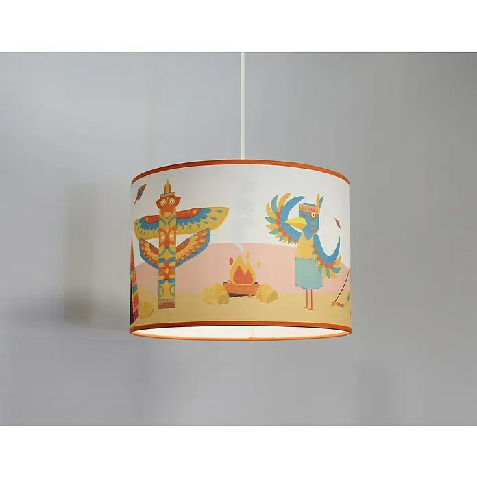 Idp Lampshades Lámpara colgante redonda Indios - 40 W, Ø x Al: 30 x 20 cm, Naranja, E27 - Esta lámpara colgante para habitación infantil con motivos nativos americanos ofrece iluminación agradable y un ambiente alegre.