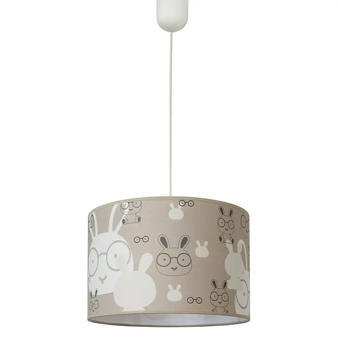 Idp Lampshades Lámpara colgante redonda Bunny - 40 W, Ø x Al: 30 x 20 cm, Taupe, E27 - Lámpara colgante con diseño infantil. La lámpara está decorada con bonitos motivos de conejitos con gafas, ideal para habitaciones infantiles.