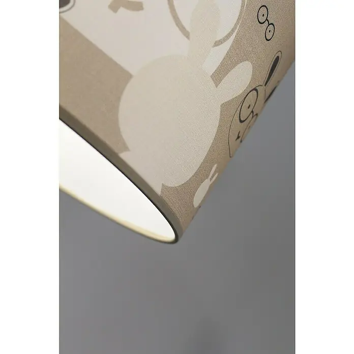 Idp Lampshades Lámpara colgante redonda Bunny - 40 W, Ø x Al: 30 x 20 cm, Taupe, E27 - Primer plano de una lámpara colgante de tela con un bonito estampado de conejitos, que emite una luz cálida y acogedora. Ideal para la habitación infantil.