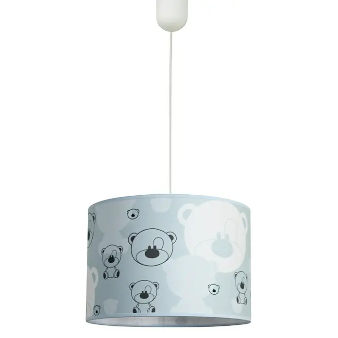 Idp Lampshades Lámpara colgante redonda Nestor - 40 W, Ø x Al: 30 x 20 cm, Azul, E27 - Lámpara infantil con diseño de ositos de peluche para una iluminación suave. Perfecta para bebés y niños pequeños.