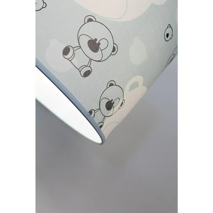 Idp Lampshades Lámpara colgante redonda Nestor - 40 W, Ø x Al: 30 x 20 cm, Azul, E27 - Detalle de una pantalla de lámpara con un patrón de ositos de peluche y nubes, ideal para la habitación de un niño. Los colores suaves crean un ambiente tranquilo.