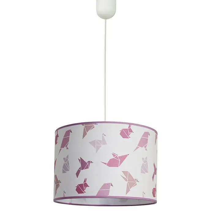 Idp Lampshades Lámpara colgante redonda Origami - 40 W, Ø x Al: 30 x 20 cm, Rosa, E27 - Lámpara colgante con pantalla blanca decorada con diseños de origami rosa, que proporciona una iluminación suave y lúdica para habitaciones infantiles.