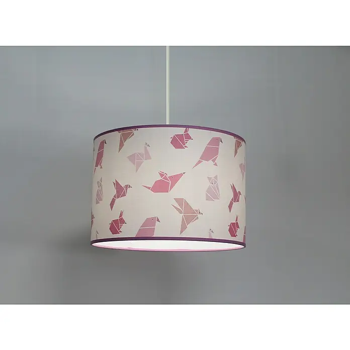 Idp Lampshades Lámpara colgante redonda Origami - 40 W, Ø x Al: 30 x 20 cm, Rosa, E27 - Lámpara colgante con un estampado de animales de origami en tonos rosas y morados, que proporciona una iluminación acogedora y elegante para cualquier habitación.