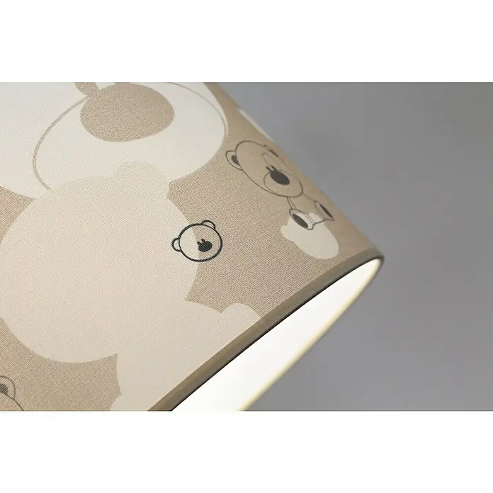 Idp Lampshades Lámpara colgante redonda Nestor - 40 W, Ø x Al: 30 x 20 cm, Taupe, E27 - Primer plano de una pantalla de lámpara con un lindo patrón de oso, perfecta para una habitación infantil, creando una luz suave y cálida para un ambiente relajante.