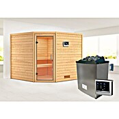 Karibu Massivholzsauna Leona (L x B x H: 231 x 231 x 198 cm, Materialspezifizierung Tür: Ganzglas Klar, 9 kW Saunaofen mit multifunktionaler Steuerung) | BAUHAUS