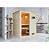 Karibu Massivholzsauna Sandra (L x B x H: 145 x 145 x 187 cm, Ohne Dachkranz, 3,6 kW Saunaofen mit multifunktionaler Steuerung) | BAUHAUS