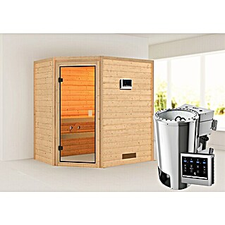 Karibu Massivholzsauna Jella (L x B x H: 145 x 195 x 187 cm, Ohne Dachkranz, 3,6 kW Bio-Saunaofen mit multifunktionaler Steuerung)