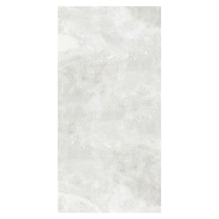 Feinsteinzeugfliese Geo White - 120 x 240 cm, Weiß, Schimmernd - Detailaufnahme einer hellgrauen Keramikfliese mit subtiler Marmorierung, ideal für stilvolle Innenräume und zeitgemäßes Design.