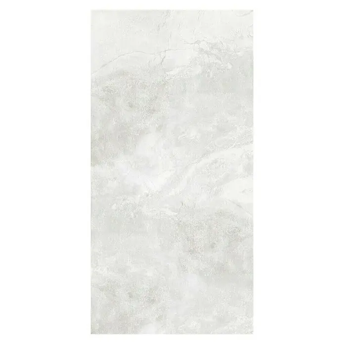 Feinsteinzeugfliese Geo White - 120 x 240 cm, Weiß, Schimmernd - Graue Marmorfliese mit subtilen Wirbeln, ideal für moderne Innenräume, die eine elegante und minimalistische Ästhetik suchen.