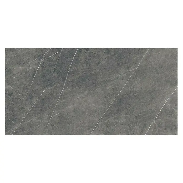 Feinsteinzeugfliese Ciana Mist - 120 x 240 cm, Anthrazit, Glänzend - Graue Marmorfliese mit feinen weißen Adern. Elegantes Design für moderne Innenräume mit natürlicher Steinoptik.