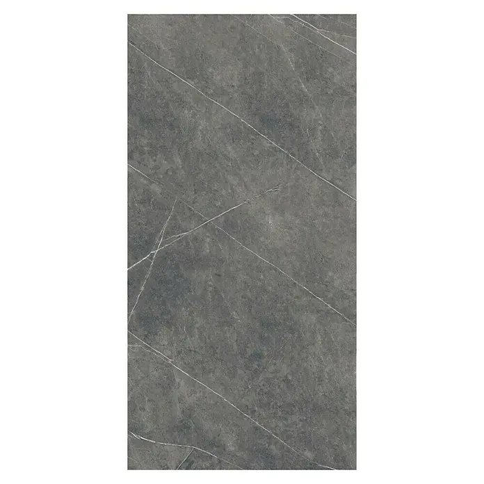Feinsteinzeugfliese Ciana Mist - 120 x 240 cm, Anthrazit, Glänzend - Elegante, graue Marmorfliese mit feinen weißen Adern. Perfekt für stilvolle Innenräume und eine moderne Raumgestaltung mit edlem Naturstein-Look.