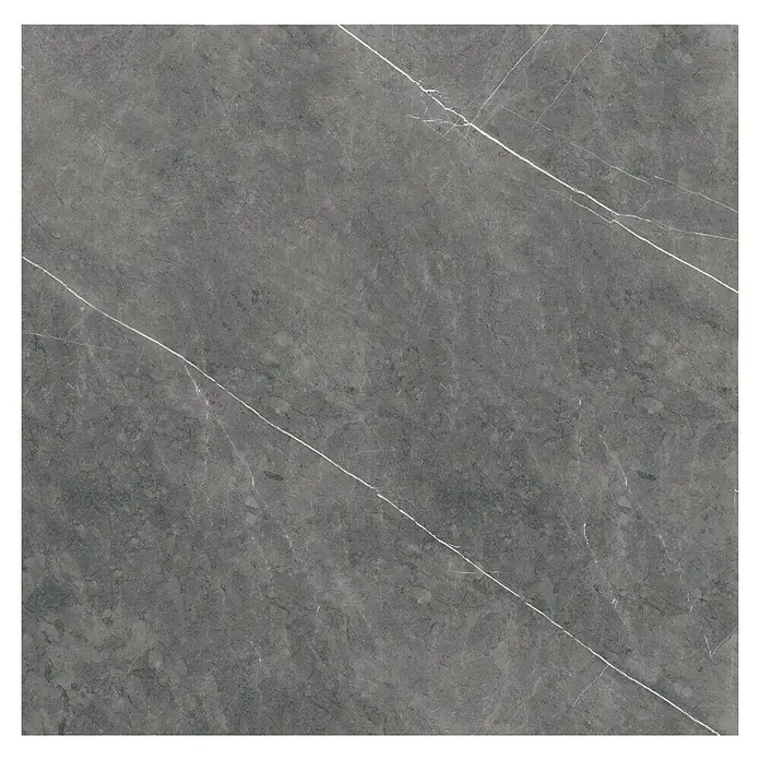 Feinsteinzeugfliese Ciana Mist - 120 x 120 cm, Anthrazit, Glänzend - Graue Keramikfliese mit weißer Marmorierung, ideal für moderne Innenräume. Robust und stilvoll für Boden- und Wandgestaltung.