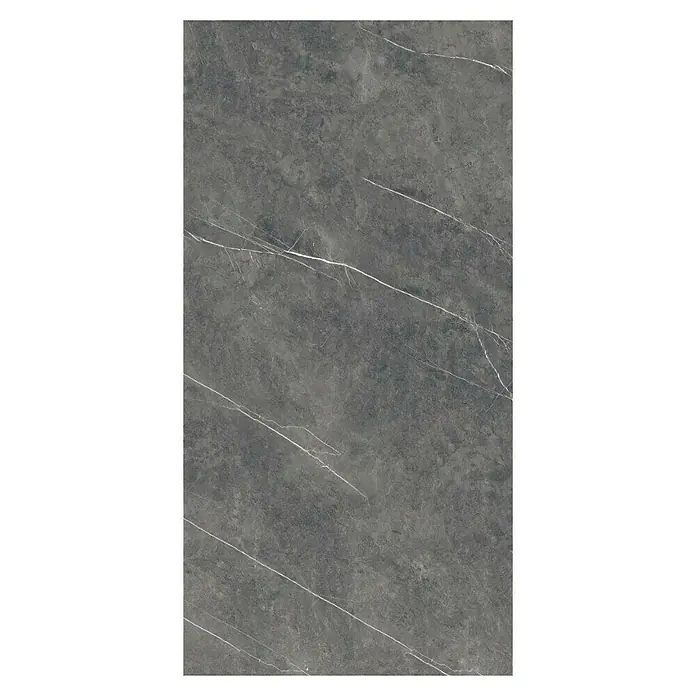 Feinsteinzeugfliese Ciana Mist - 120 x 240 cm, Anthrazit, Glänzend - Graue Marmorfliese mit zarten weißen Adern für moderne Innenräume, die Eleganz und Stil vereinen. Ideal für Boden- und Wandgestaltung.