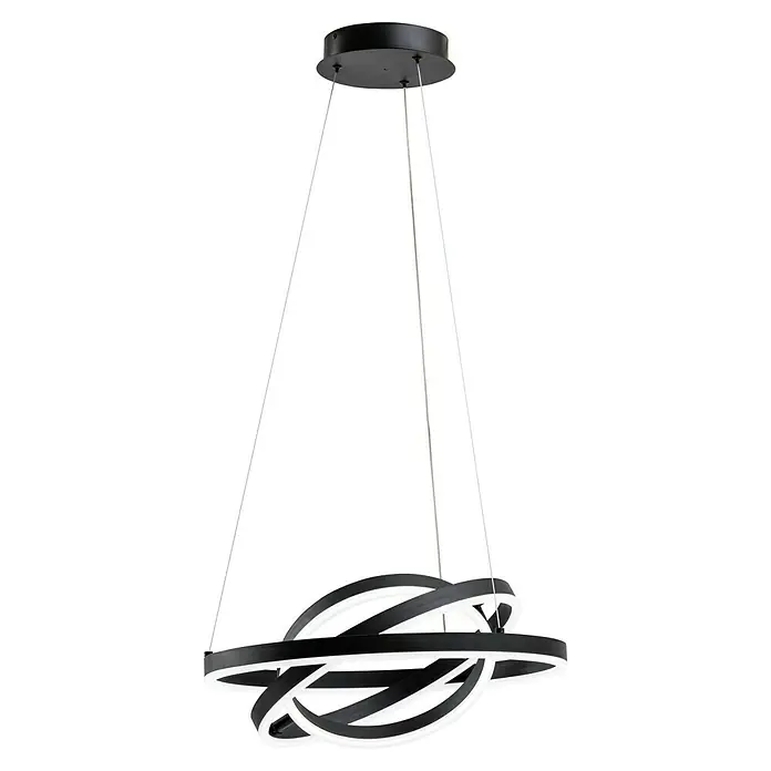Lavida Ring LED-Pendelleuchte rund - 55 W, Ø x H: 50 x 120 cm, Schwarz, Mehrfarbig - Moderne LED-Hängeleuchte mit drei ineinander verschlungenen Ringen. Das elegante Design macht sie zum Blickfang in jedem Raum.