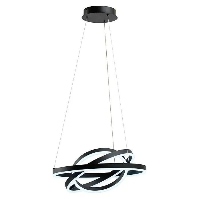 Lavida Ring LED-Pendelleuchte rund - 55 W, Ø x H: 50 x 120 cm, Schwarz, Mehrfarbig - Moderne LED-Hängeleuchte mit drei verschlungenen Ringen und schwarzer Aufhängung, die ein stilvolles Ambiente schafft.