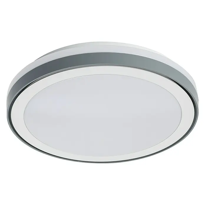 Tween Light LED-Deckenleuchte rund Rimini - 24 W, Ø x H: 40 x 8 cm, Weiß/Grau, Warmweiß - Nahaufnahme einer runden LED-Deckenleuchte mit grauem Rand, die ein helles, diffuses Licht abgibt und eine moderne Atmosphäre schafft.