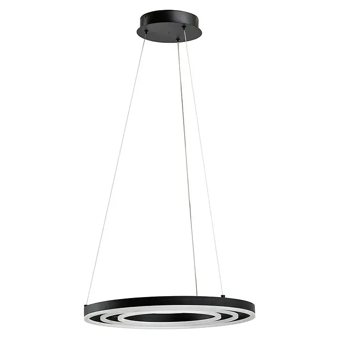 Lavida Ring LED-Pendelleuchte rund - 55 W, Ø x H: 50 x 120 cm, Schwarz, Mehrfarbig - Ein modernes LED-Pendelleuchte mit kreisförmigen Leuchtringen und filigranen Stahlseilen, ideal für stilvolle Beleuchtung.