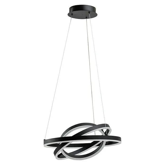 Lavida Ring LED-Pendelleuchte rund - 55 W, Ø x H: 50 x 120 cm, Schwarz, Mehrfarbig - Moderne LED-Hängeleuchte mit drei ineinander verschlungenen Ringen und schwarzer Oberfläche, ideal für stilvolle Innenräume.
