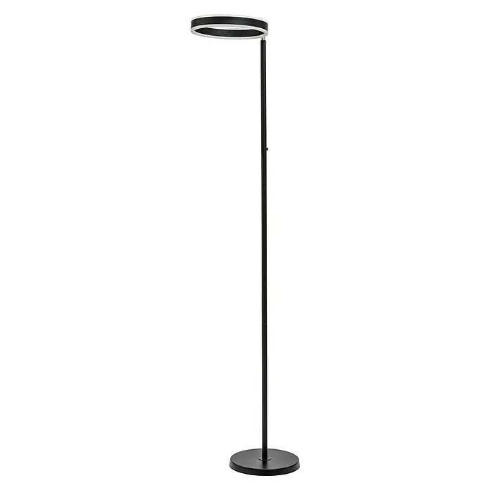 Lavida Ring LED-Stehleuchte - Höhe: 180 cm, Schwarz, Warmweiß - Elegante Stehlampe mit ringförmigem Lampenschirm und schlankem, schwarzem Stativ, die ein modernes Ambiente schafft und eine angenehme Beleuchtung bietet.