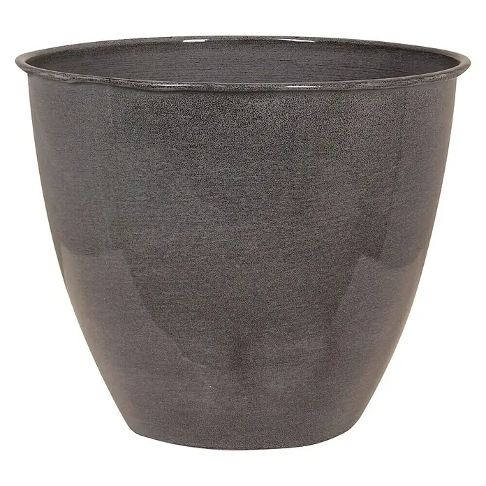 Übertopf rund - Ø x H: 26 x 33 cm, Metall, Anthrazit - Nahaufnahme eines grauen Pflanzgefäßes mit glatter Oberfläche. Ideal für Zimmerpflanzen und Gartenliebhaber.