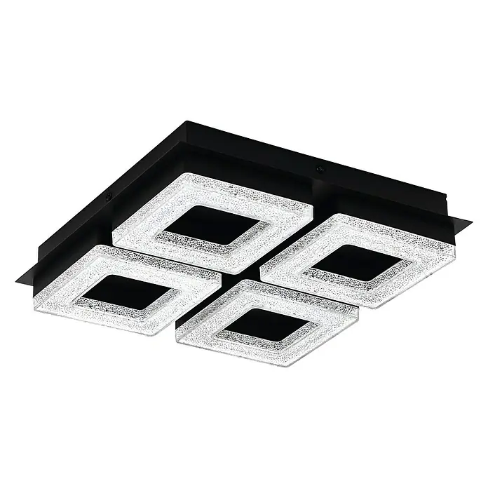 Eglo Plafón LED para pared y techo Fradelo 1 - 16 W, L x An x Al: 28 x 28 x 6 cm, Negro/blanco, Blanco cálido - Lámpara de techo LED cuadrada con un diseño moderno que presenta cuatro fuentes de luz, creando un ambiente brillante y elegante.