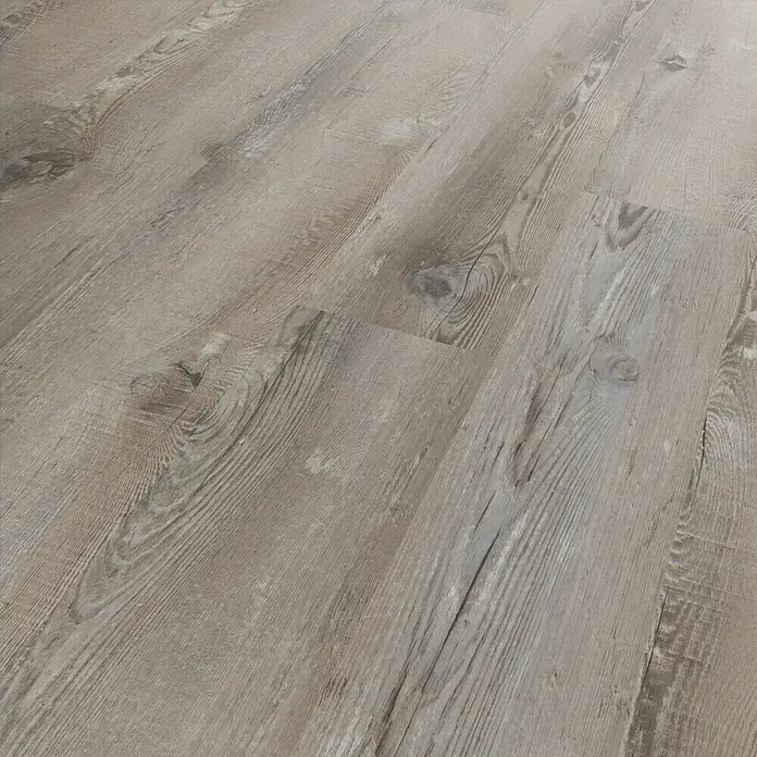 Fixed Vinylboden - Graukiefer, Landhausdiele, 1.219 x 184 x 2,5 mm - Nahaufnahme von hellem Laminatboden mit Holzstruktur, der Wärme und Eleganz ausstrahlt. Ideal für moderne Wohnräume.