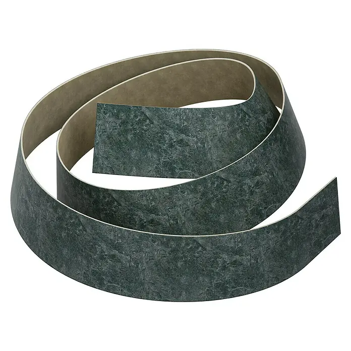 CUCINE Umleimer 3582 Draco Stone - L x H: 65 x 4,4 cm - Gerollte grüne Sockelleiste mit Steinmuster und beiger Innenseite. Ideal für Bodenbeläge und Wandabschlüsse.