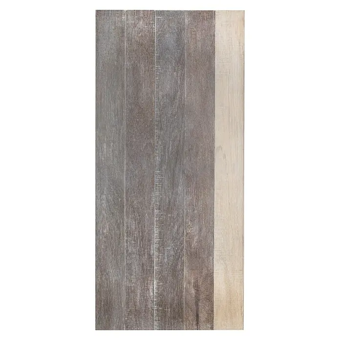 Indo Holzschiebetür Barn Door Multilayer - 100 x 215 cm, Shorea, Dunwich - Nahaufnahme von stilvollen Bodenfliesen in Holzoptik mit natürlichen Farbvariationen für ein modernes Ambiente.