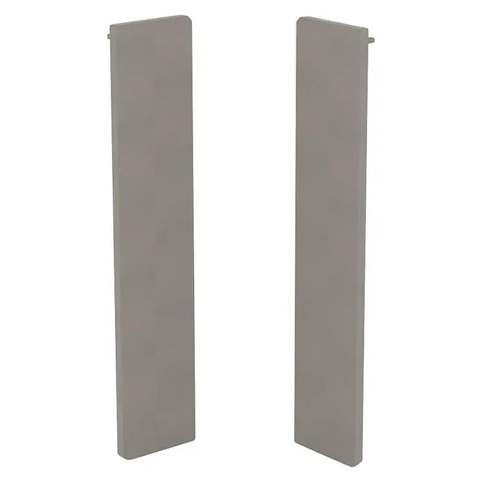 Endkappe Cubica LS80 - Silber, 2 Stk. - Zwei graue Paneele stehen nebeneinander, ideal für Möbelbau oder Innenausstattung. Schlichtes Design für vielseitige Anwendungen.