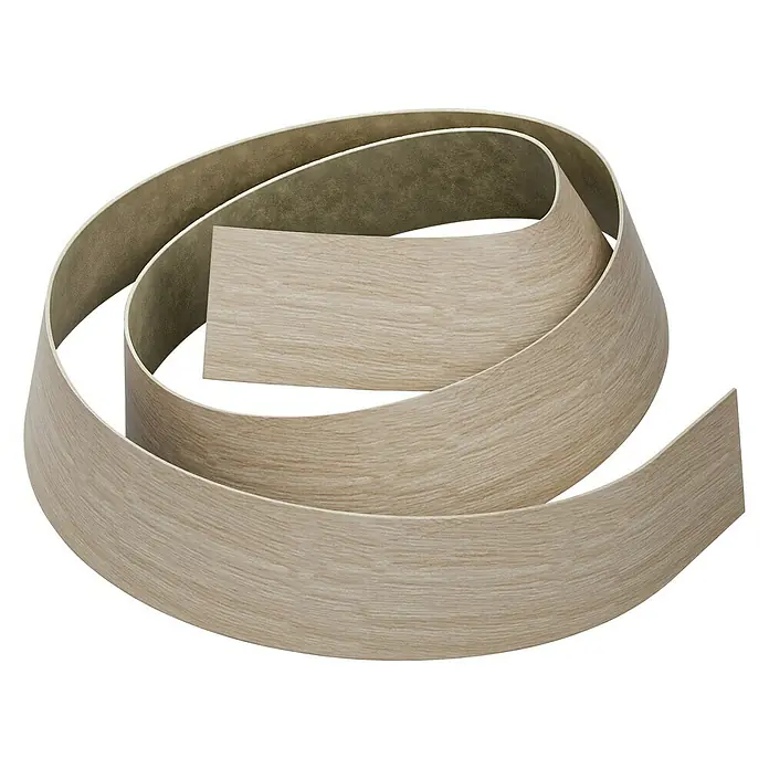 Kantoflex Umleimer 3247 San Remo - L x H: 65 x 4,4 cm - Holzfurnierband in einer Rolle. Das Band ist hellbeige mit einer sichtbaren Holzmaserung und eignet sich ideal zum Verkleiden von Kanten.