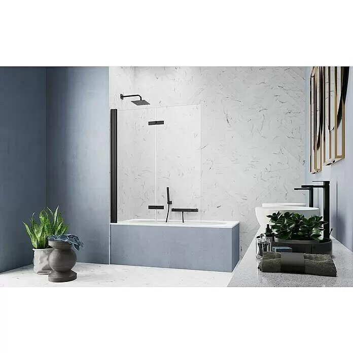 GEO Hit Pro Badewannenaufsatz B-PB400B x H: 140 x 150 cm, 2 Stk., Schwarz, DIN Anschlag: Rechts