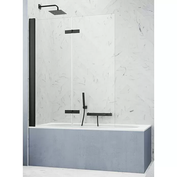 GEO Hit Pro Badewannenaufsatz B-PB400B x H: 140 x 150 cm, 2 Stk., Schwarz, DIN Anschlag: Rechts