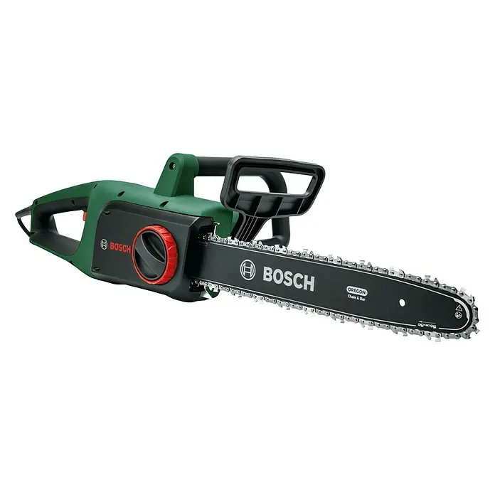 Bosch Elektro-Kettensäge UniversalChain 40 - 1.800 W, Schwertlänge: 40 cm - Elektrische Kettensäge von Bosch in Grün und Schwarz. Sie verfügt über eine scharfe Kette und ist ideal für Gartenarbeiten.