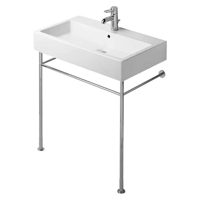 Duravit Vero Konsole - B x L: 72,5 x 42,5 cm, Chrom - Weißes Waschbecken mit verchromtem Gestell und Armatur. Das moderne Design passt ideal in jedes Badezimmer.